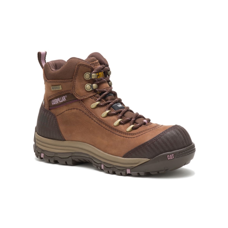 Brown Women's Ally Waterproof Composite Toe Work Boot Cat Footwear - Image 3