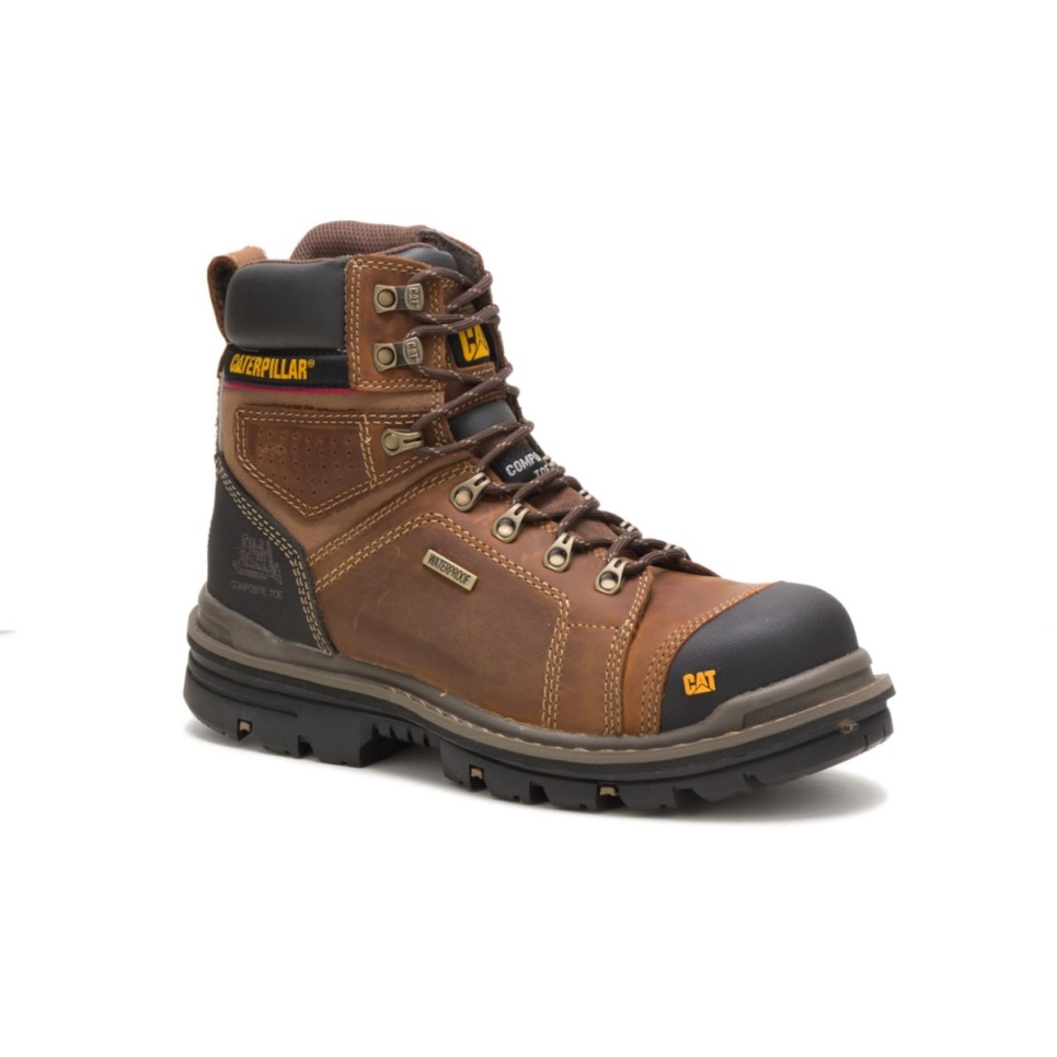 Dark Beige Men's Hauler 6' Waterproof Composite Toe Work Boot Cat Footwear - Image 4
