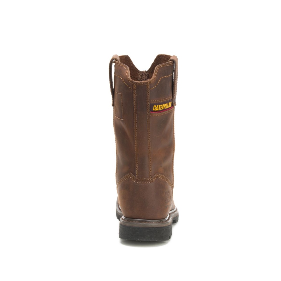 Dark Brown Men's Wellston Pull On Steel Toe Work Boot Cat Footwear - Image 5