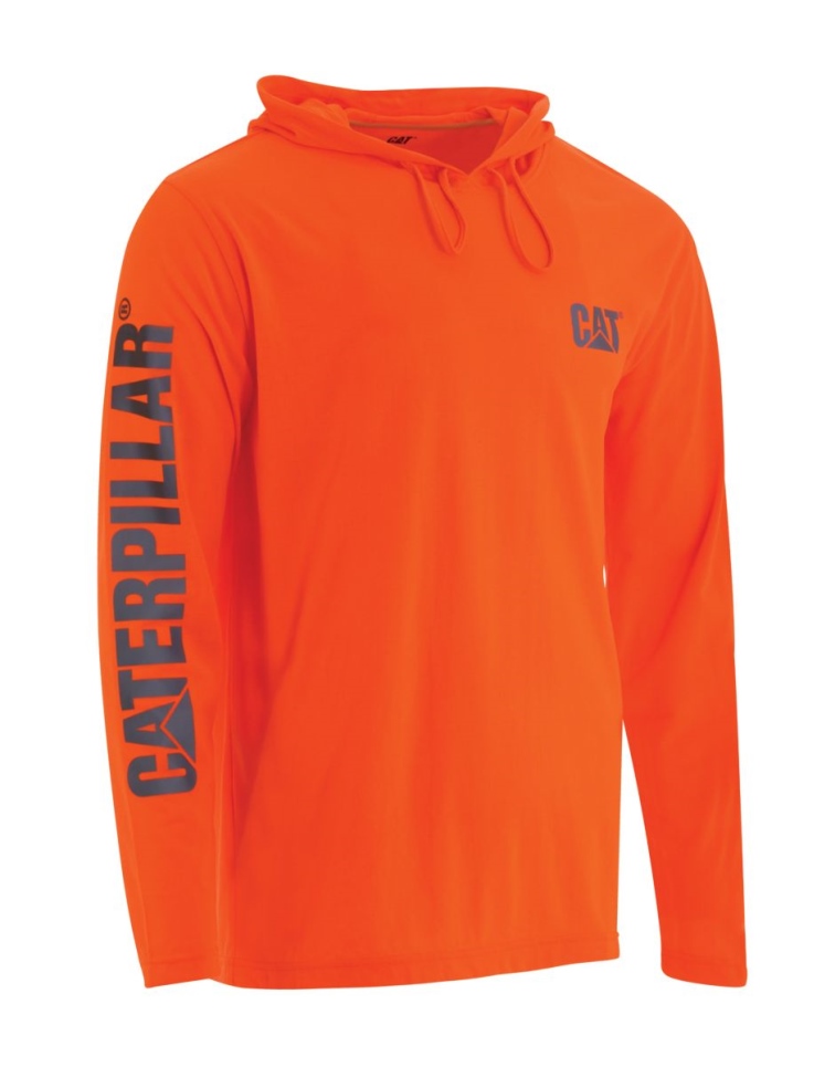 Orange Men's HiVis UPF Hooded Long Sleeve Tee Cat Footwear - Image 1