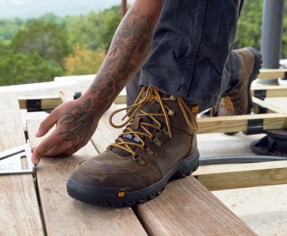 Seal Brown Men's Outline Steel Toe Work Boot Cat Footwear - Image 9